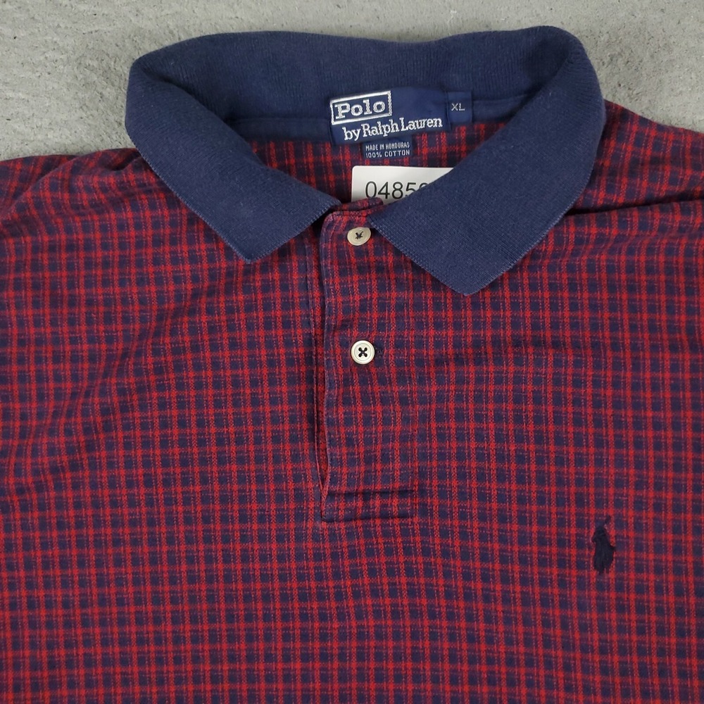 Ralph Lauren Polo Shirt Mens XL Red Blue Check Pony Casual Short Sleeve